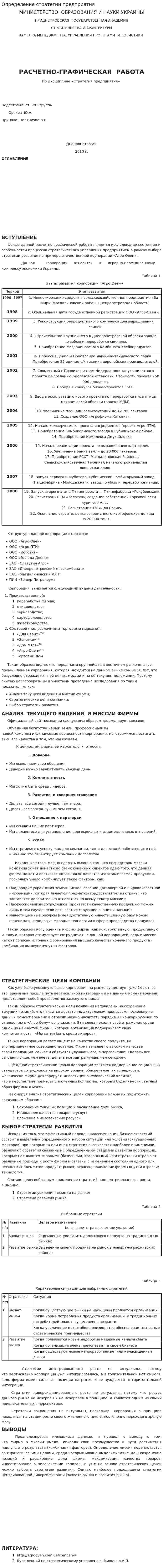 Определение стратегии предприятия. 2