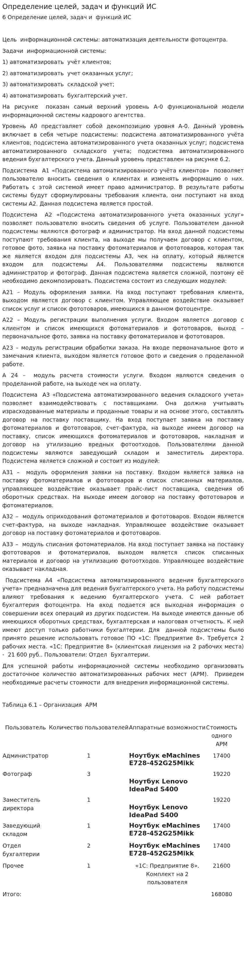 Определение целей, задач и функций ИС