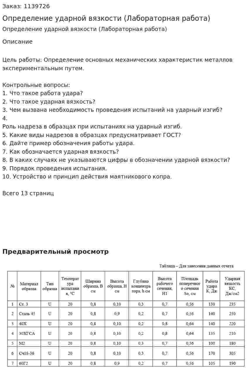 Определение ударной вязкости (Лабораторная работа) 