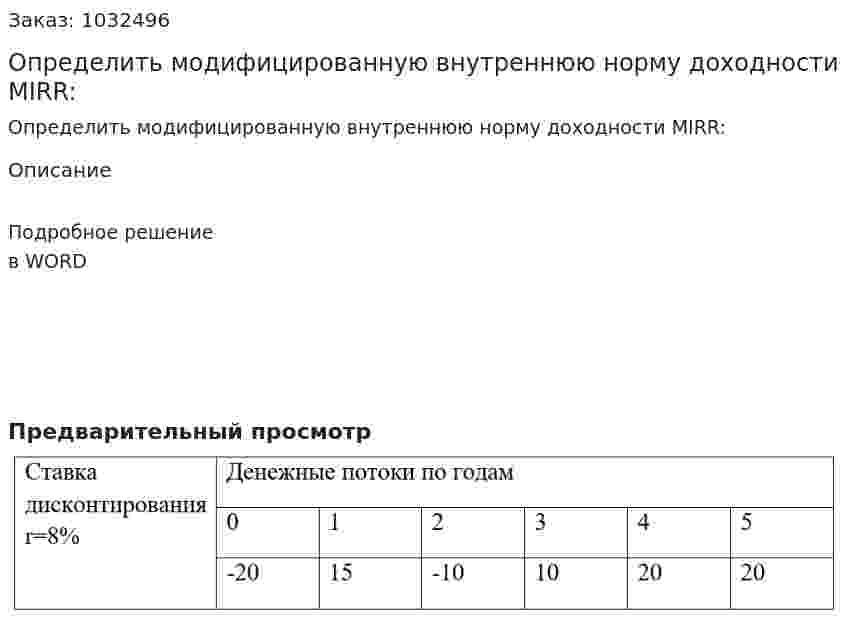 Определить модифицированную внутреннюю норму доходности  MIRR: 