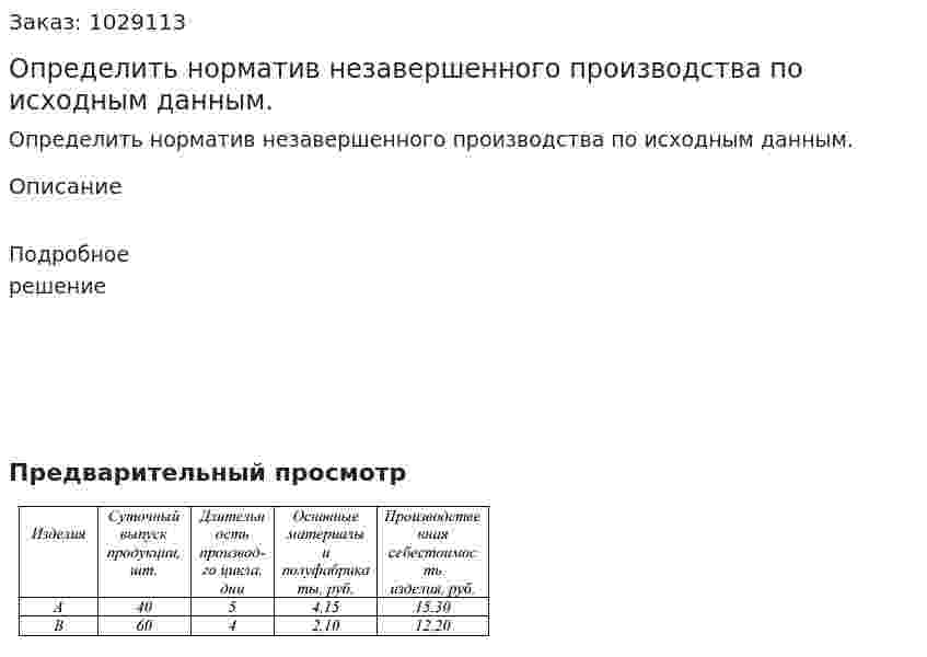 Определить норматив незавершенного производства по исходным данным.  