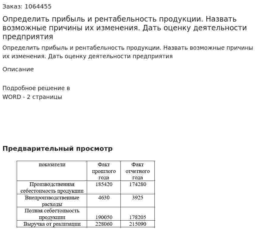 Определить прибыль и рентабельность продукции. Назвать возможные причины их изменения. Дать оценку деятельности предприятия 