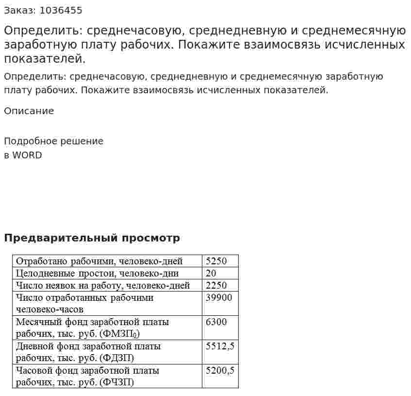 Определить:  среднечасовую, среднедневную  и среднемесячную заработную плату рабочих. Покажите взаимосвязь исчисленных показателей. 