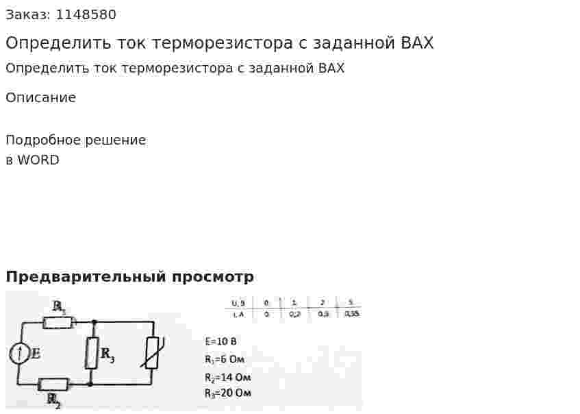 Определить ток терморезистора с заданной ВАХ 