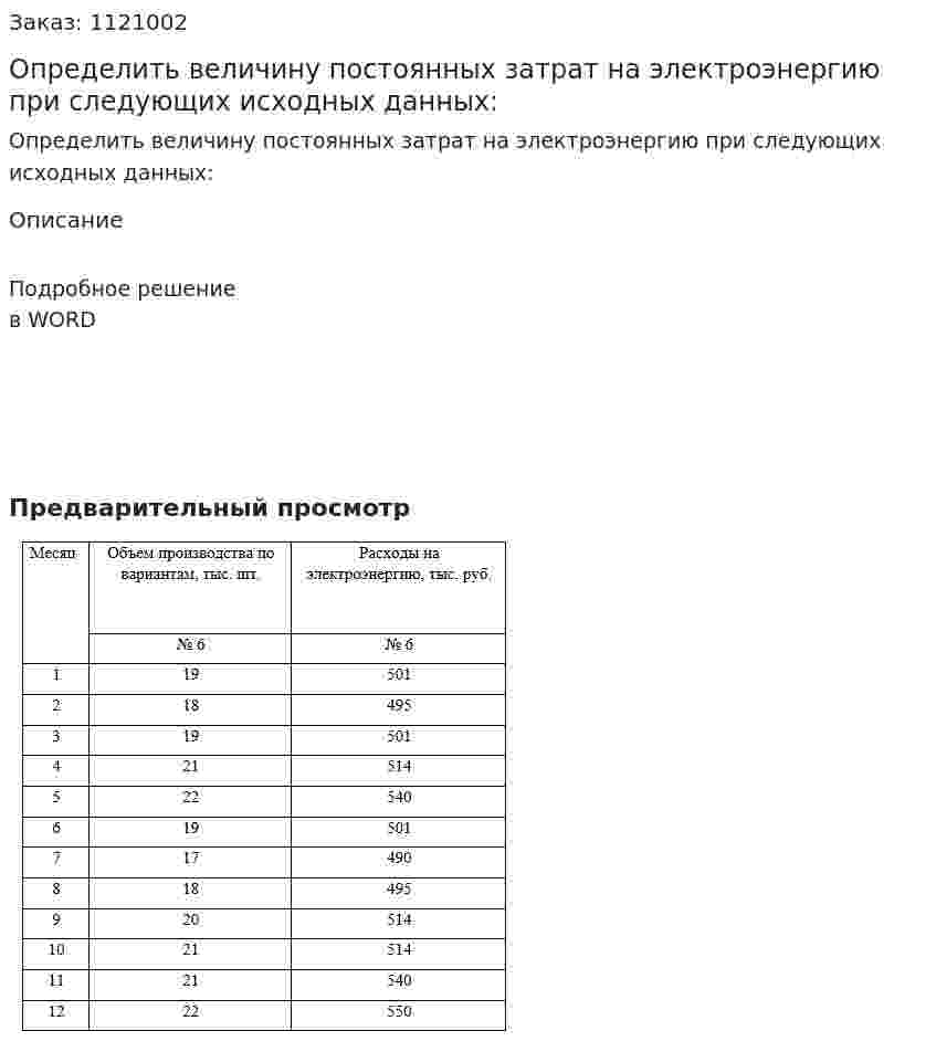Определить величину постоянных затрат на электроэнергию при следующих исходных данных: 