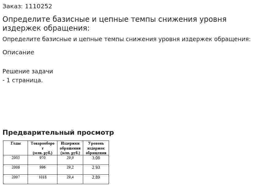 Определите базисные и цепные темпы снижения уровня издержек обращения: 