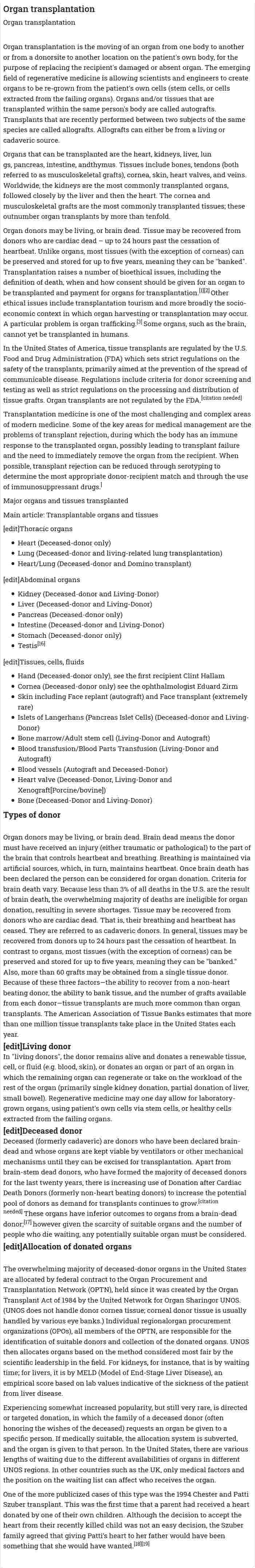 Organ transplantation