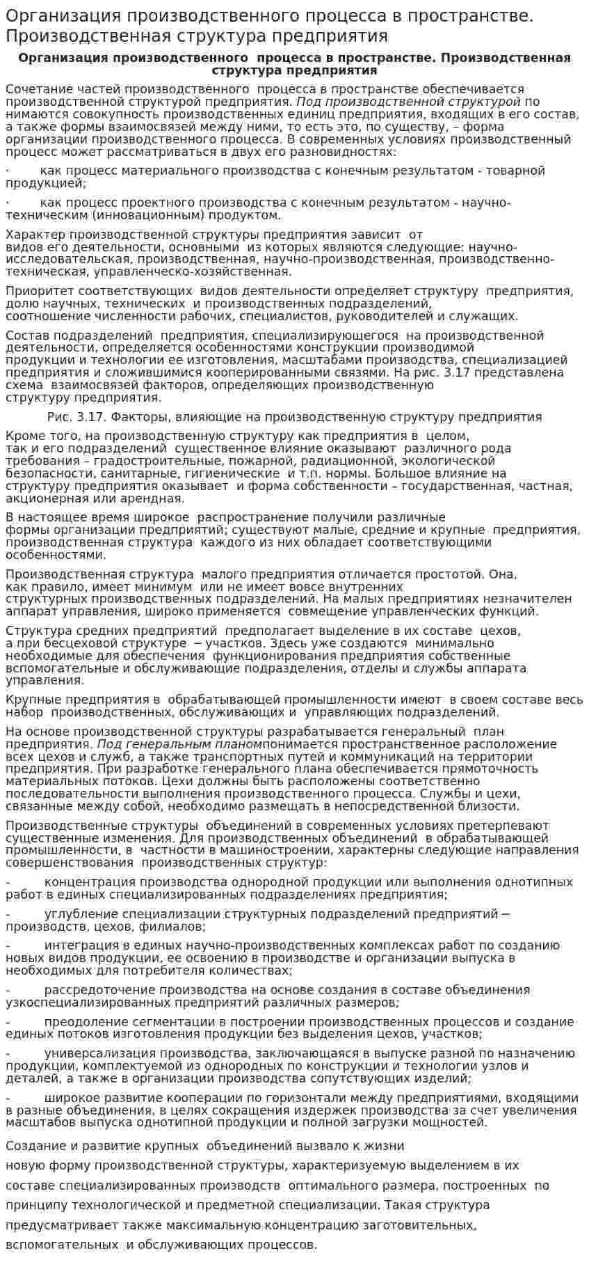 Организация производственного процесса в пространстве. Производственная структура предприятия