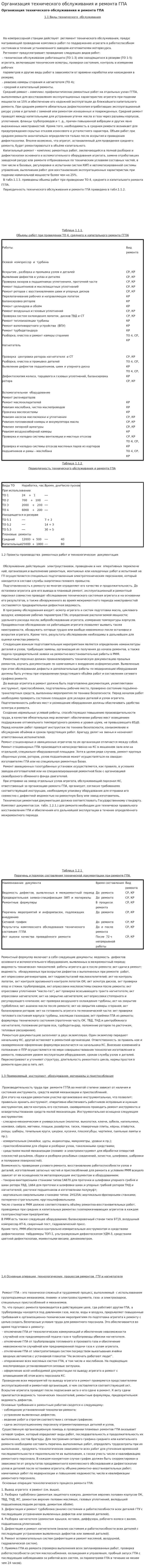 Организация технического обслуживания и ремонта ГПА