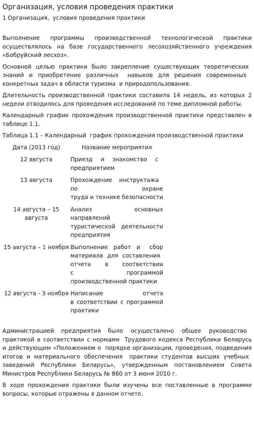 Организация, условия проведения практики