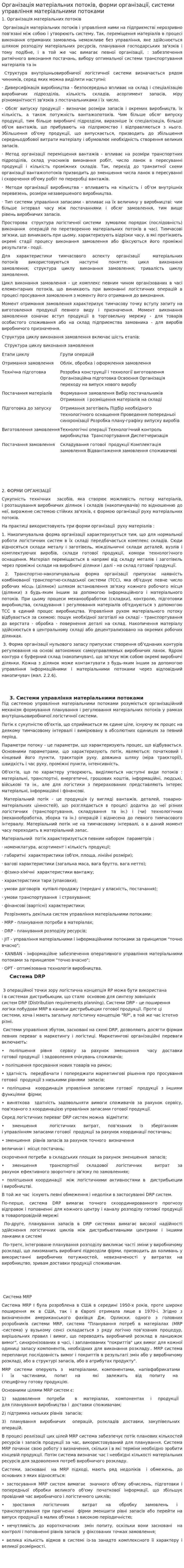 Організація матеріальних потоків, форми організації, системи управління матеріальними потоками