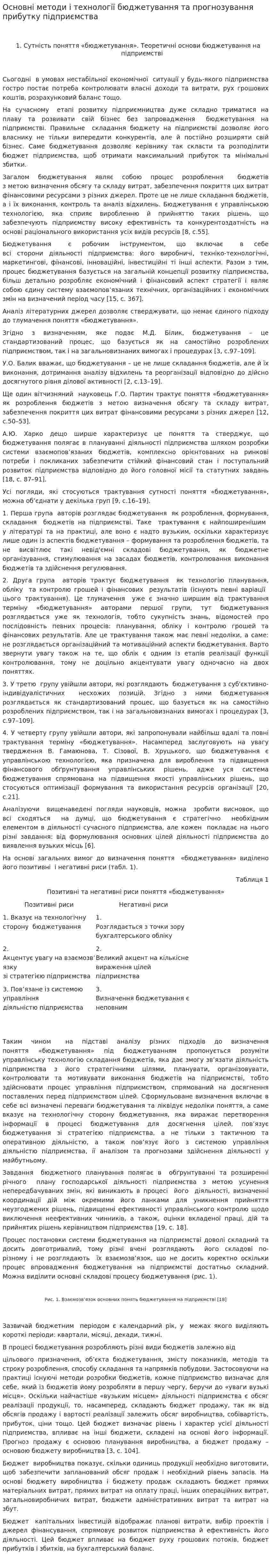 Основні методи і технології бюджетування та прогнозування прибутку підприємства
