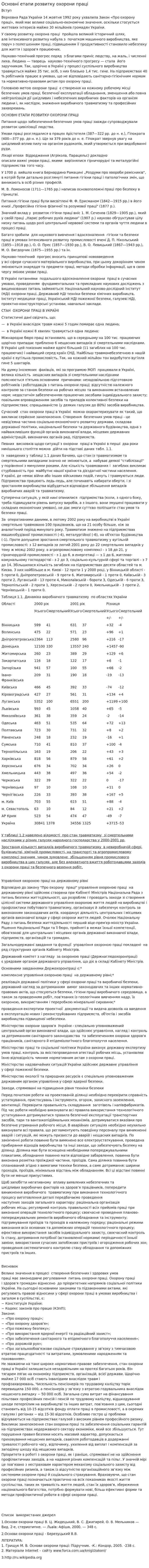 Основнi етапи розвитку охорони працi