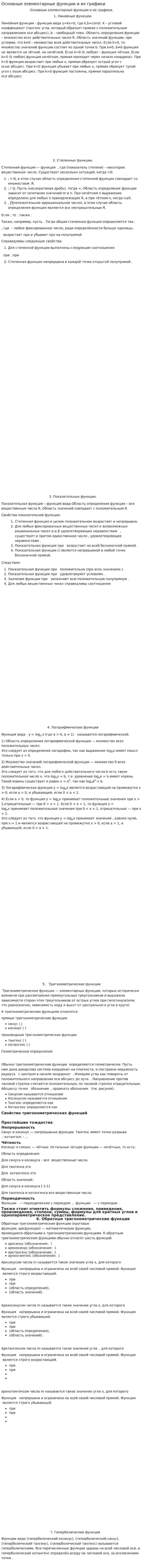 Основные элементарные функции и их графики