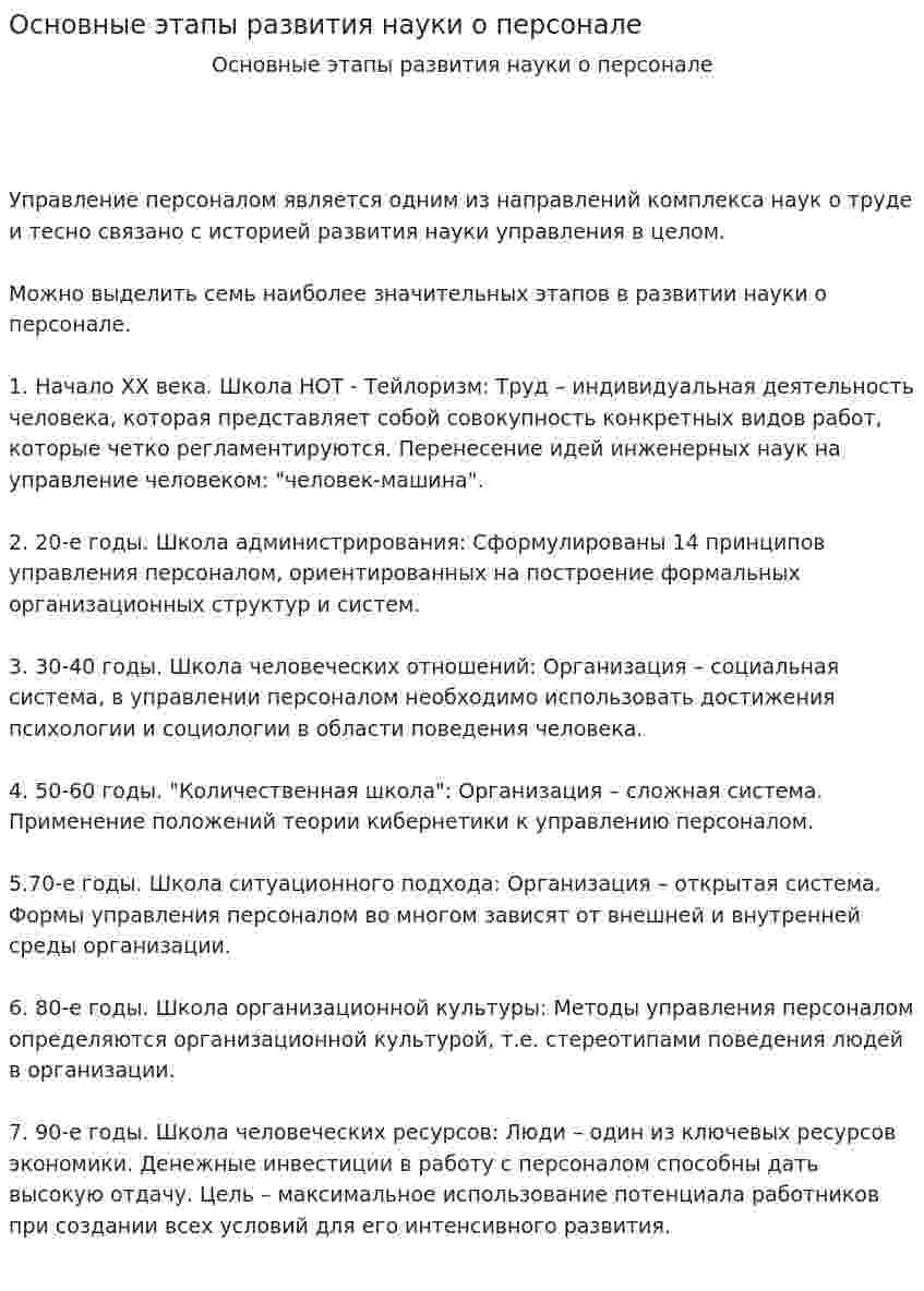 Основные этапы развития науки о персонале