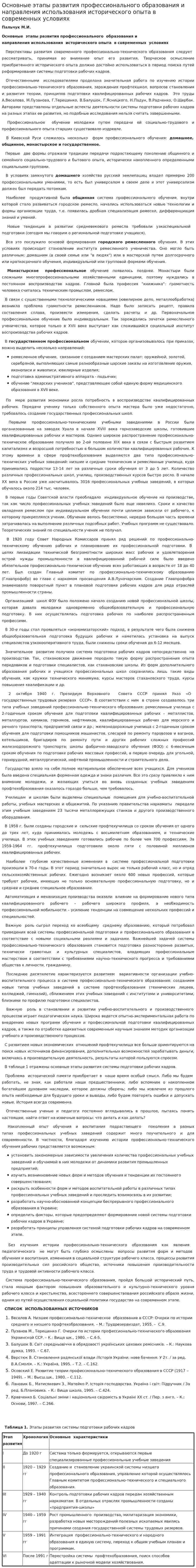 Основные этапы развития профессионального образования и направления использования исторического опыта в современных условиях