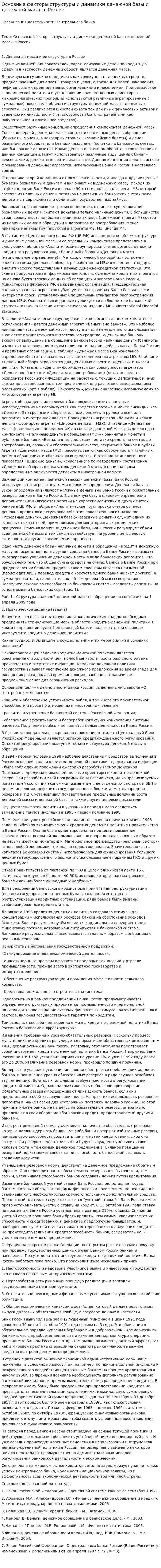 Основные факторы структуры и динамики денежной базы и денежной массы в России