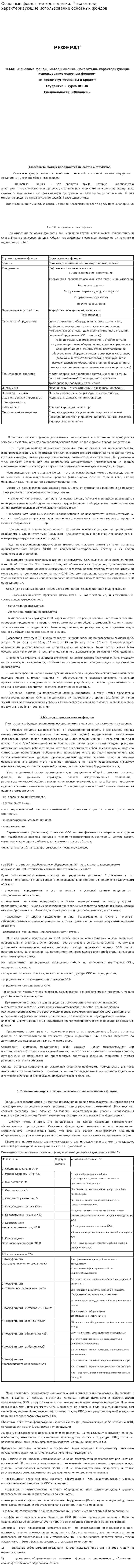 Основные фонды, методы оценки. Показатели, характеризующие использование основных фондов