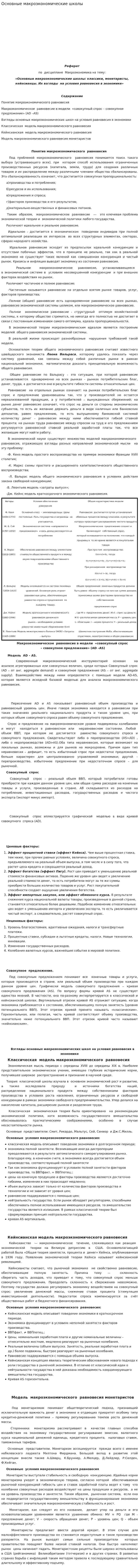 Основные макроэкономические школы