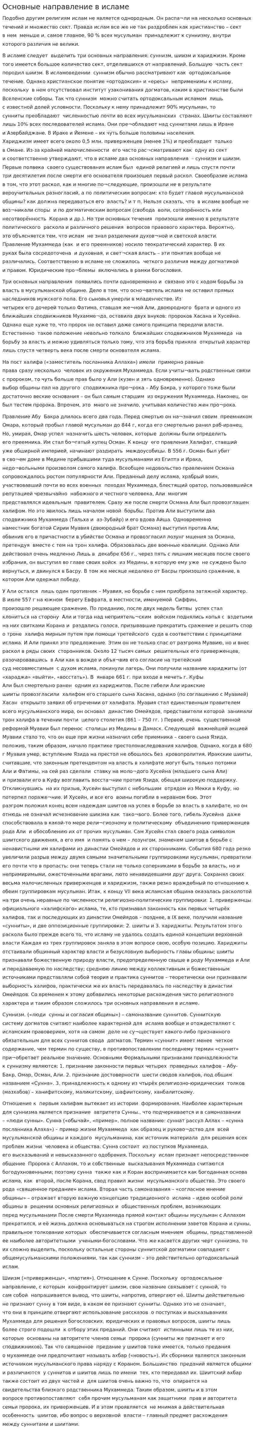 Основные направление в исламе