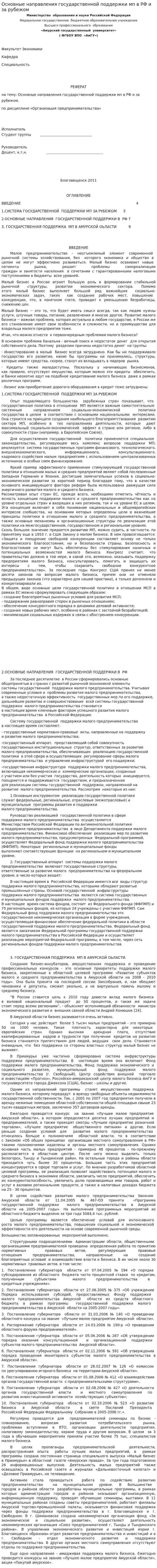 Основные направления государственной поддержки мп в РФ и за рубежом