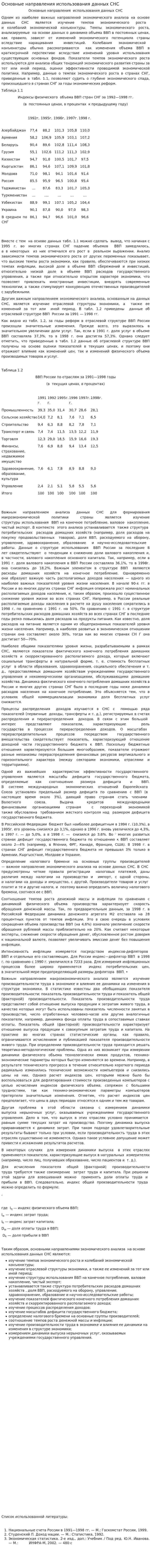 Основные направления использования данных СНС