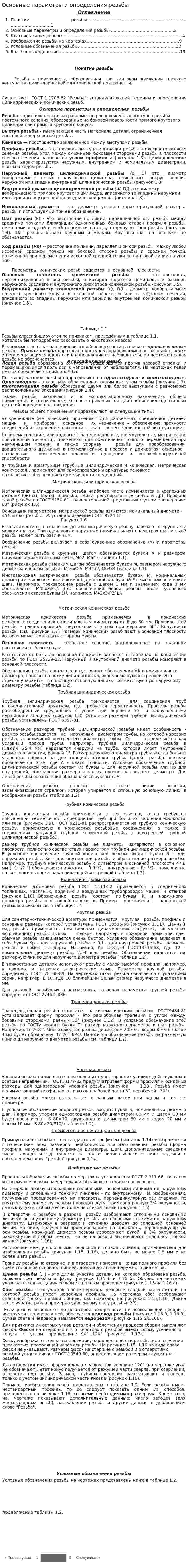Основные параметры и определения резьбы
