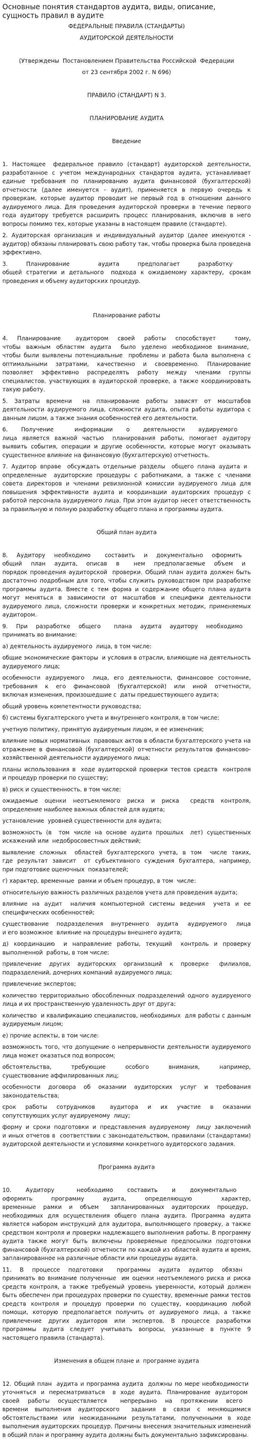 Основные понятия стандартов аудита, виды, описание, сущность правил в аудите