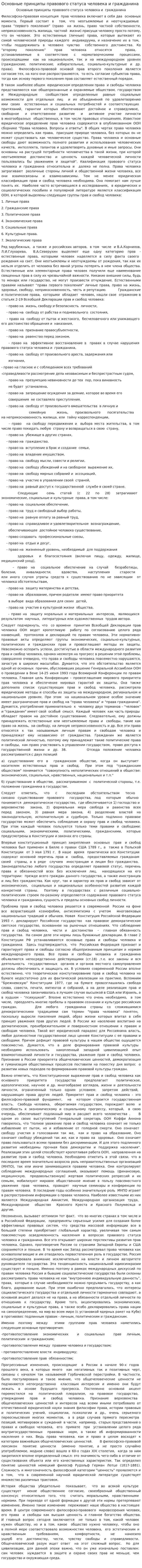 Основные принципы правового статуса человека и гражданина