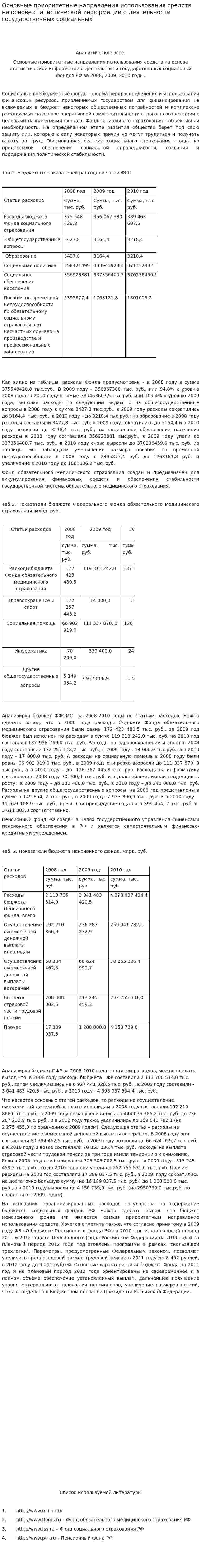 Основные приоритетные направления использования средств на основе статистической информации о деятельности государственных социальных