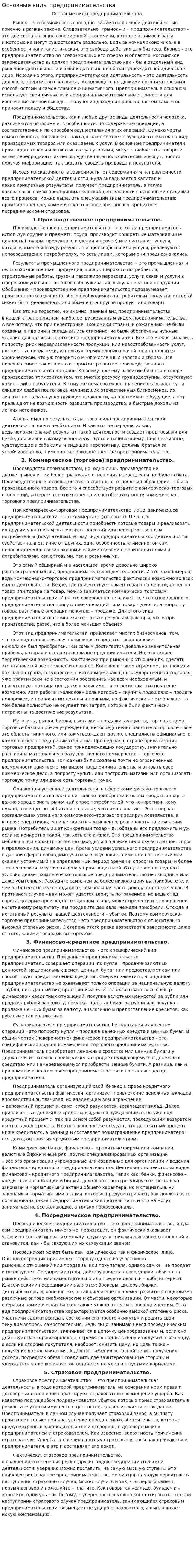 Основные виды предпринимательства