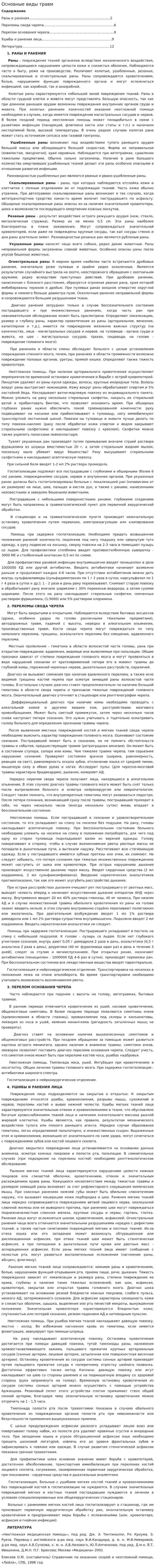 Основные виды травм