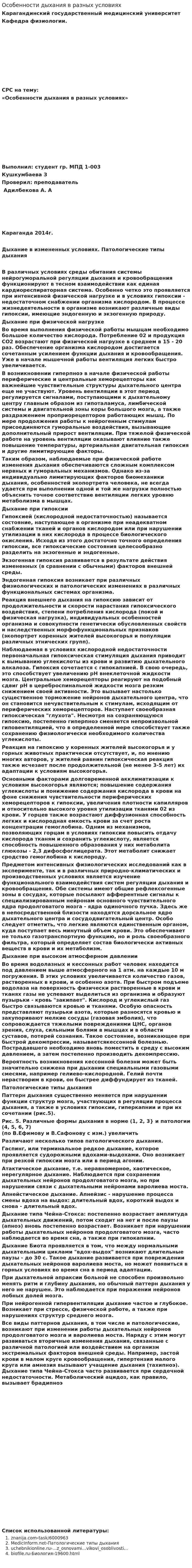 Особенности дыхания в разных условиях
