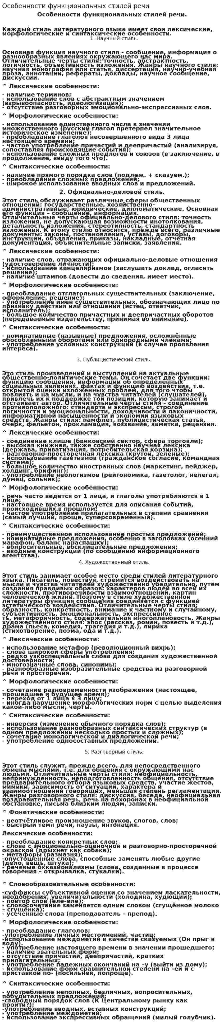 Особенности функциональных стилей речи