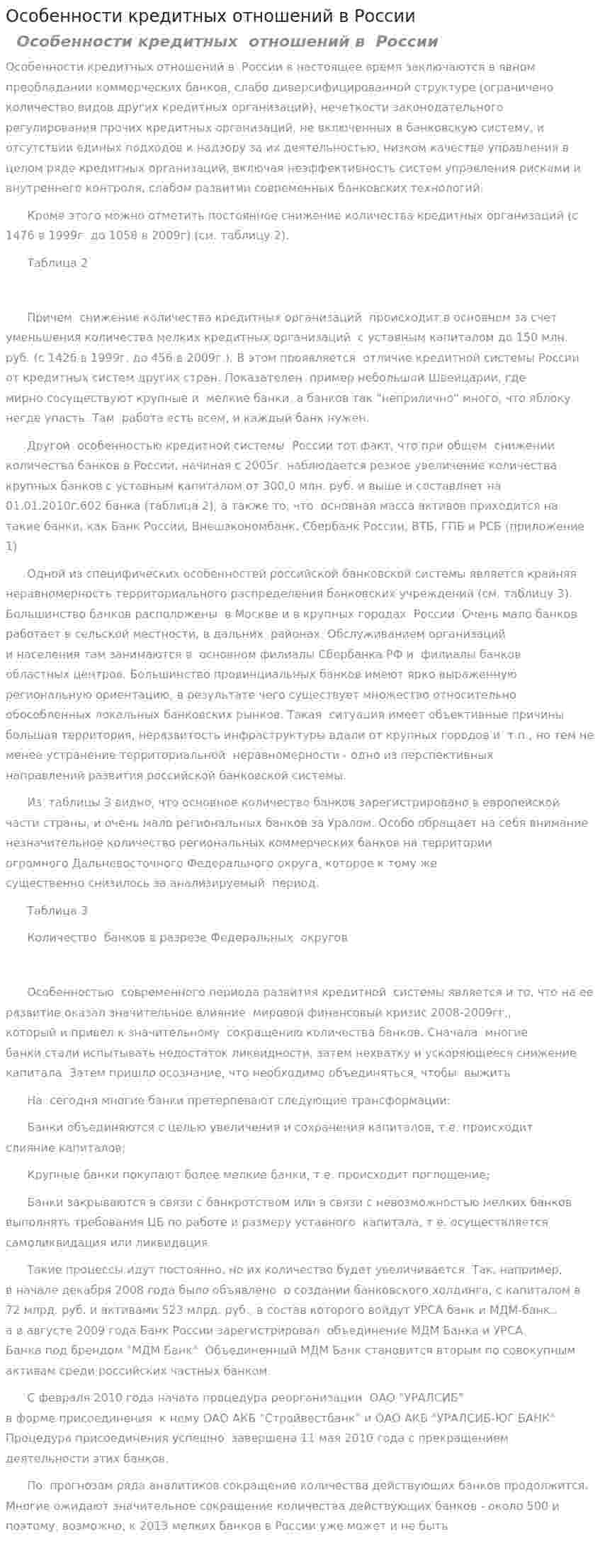 Особенности кредитных отношений в России