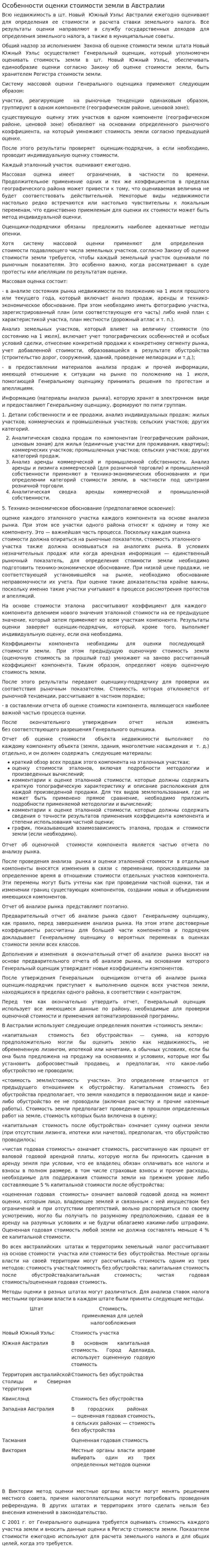 Особенности оценки стоимости земли в Австралии