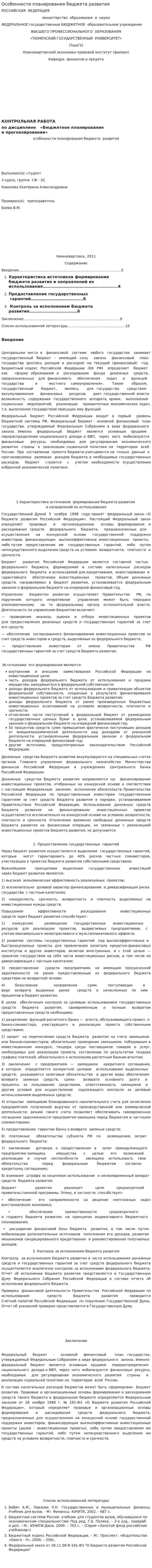Особенности планирования бюджета развития