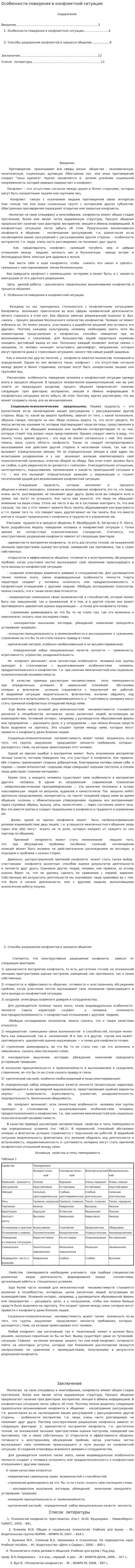 Особенности поведения в конфликтной ситуации