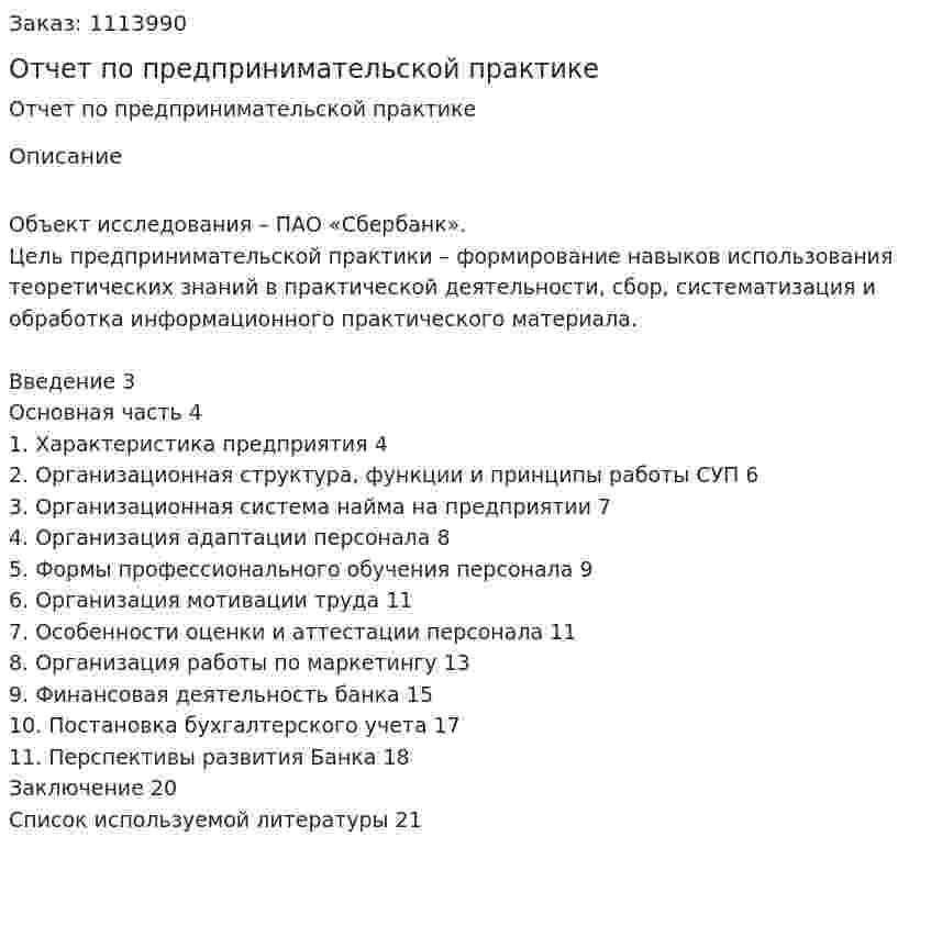 Отчет по предпринимательской практике 
