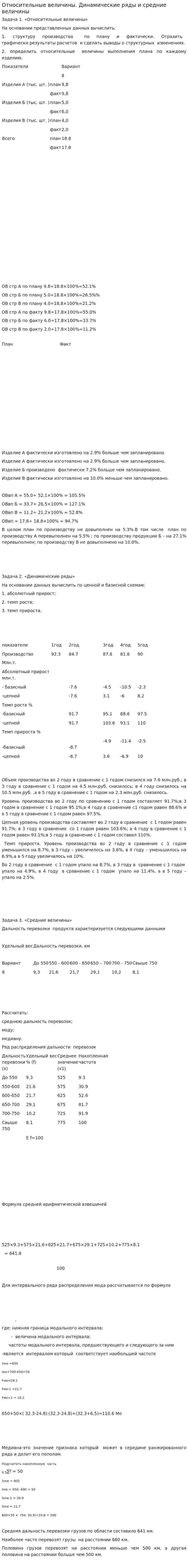 Относительные величины. Динамические ряды и средние величины