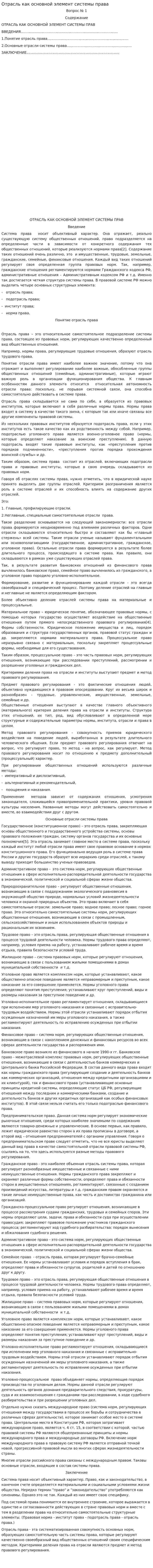Отрасль как основной элемент системы права