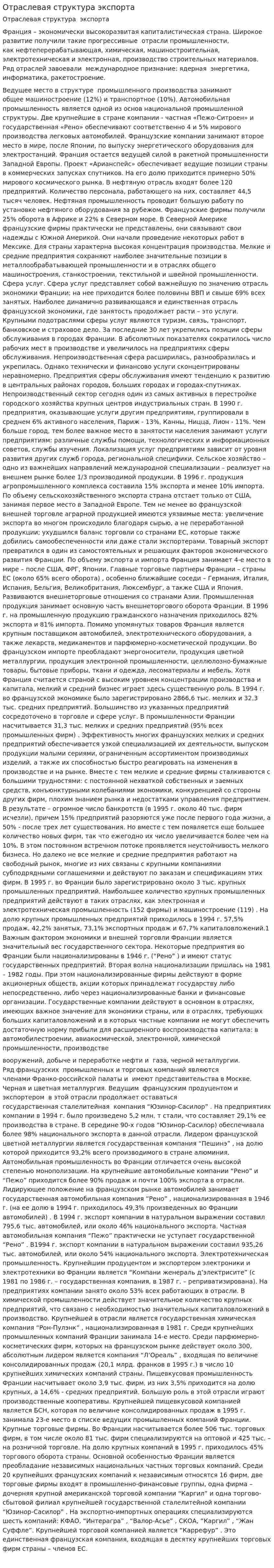 Отраслевая структура экспорта