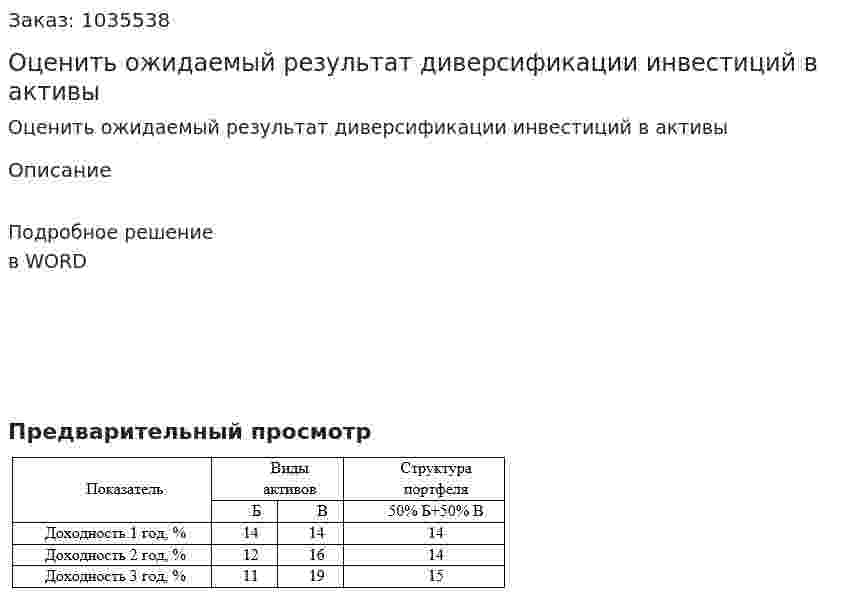 Оценить ожидаемый результат диверсификации инвестиций в активы 