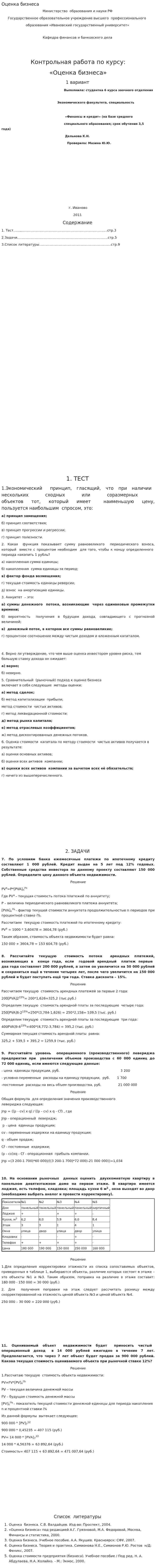 Оценка бизнеса. 10