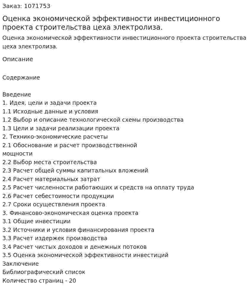 Оценка экономической эффективности инвестиционного проекта строительства цеха электролиза. (курсовая работа) 