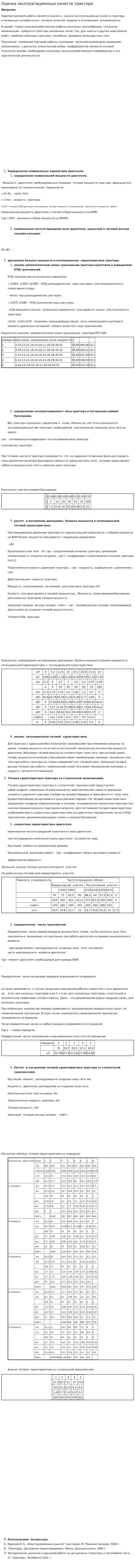 Оценка эксплуатационных качеств трактора