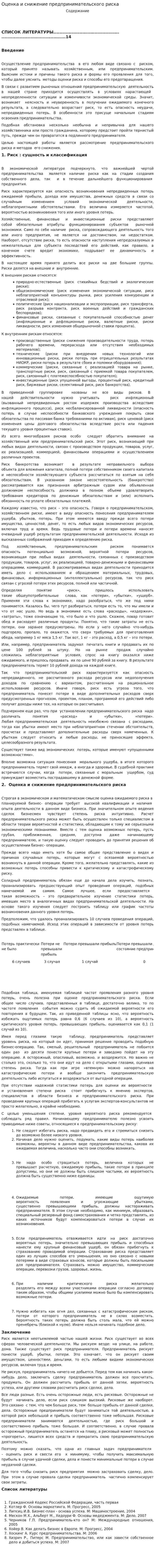 Оценка и снижение предпринимательского риска
