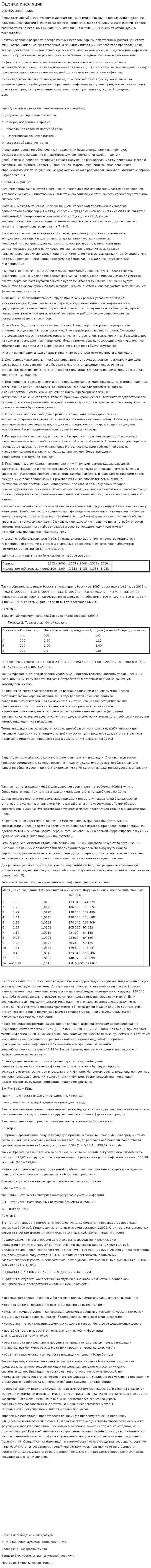 Оценка инфляции