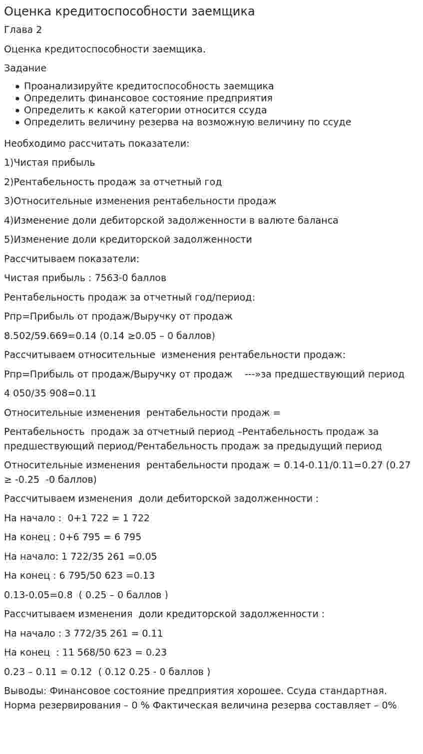 Оценка кредитоспособности заемщика