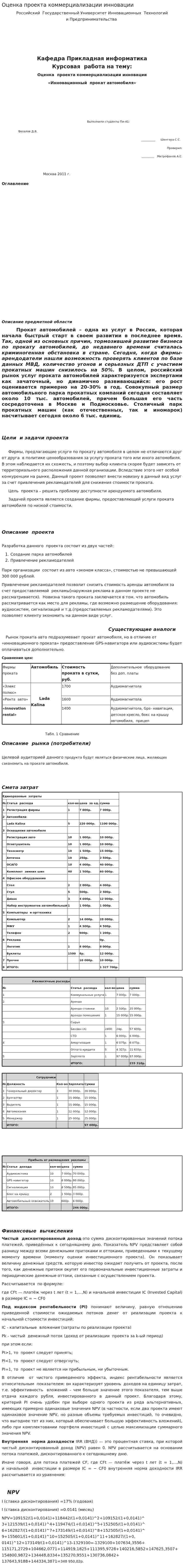 Оценка проекта коммерциализации инновации